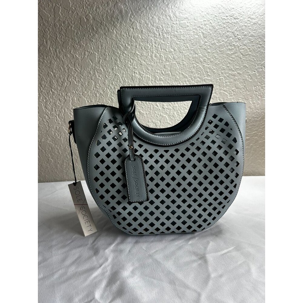 Sole Society Eppie Perforated Faux Leather Blue Satchel Crossbody w/ Hang Tag - Picture 3 of 12